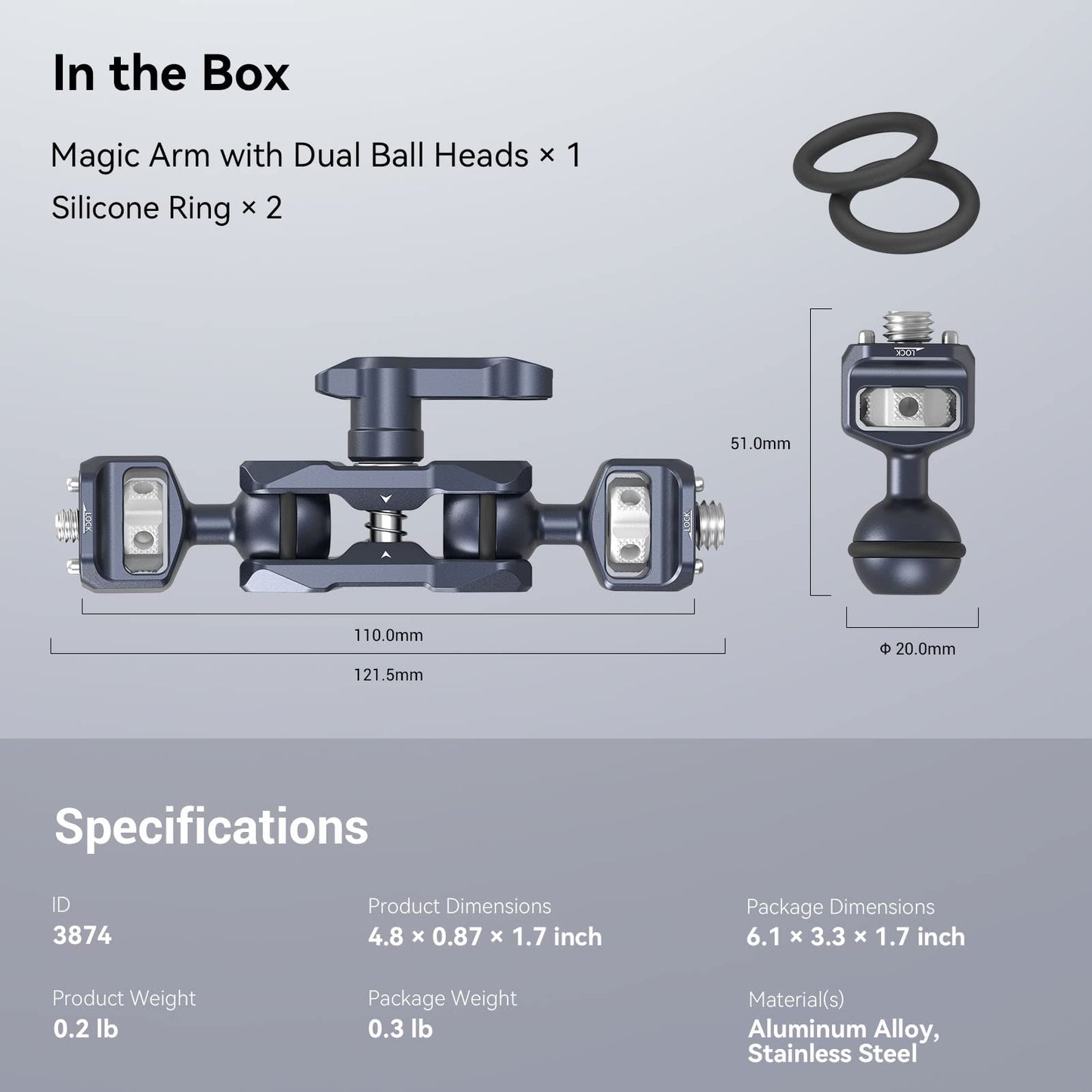 SmallRig Articulating Magic Arm with 3/8"-16 Locating Screw for ARRI and 1/4"-20 Screw (with Retractable Pins), 360 Degree Rotation, Max Load of 12 Ib for Monitor, Camera, and Lights 3874