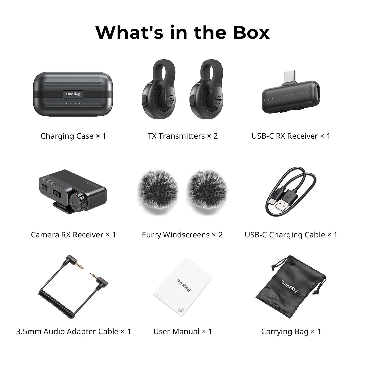 SmallRig S70 Wireless Mic (2 TX + 2 RX + Charging Case), Mini Lavalier Microphone for Phone/Camera Content Creation, Noise Cancelling for Vlog/TikTok/Interview etc. (Black)