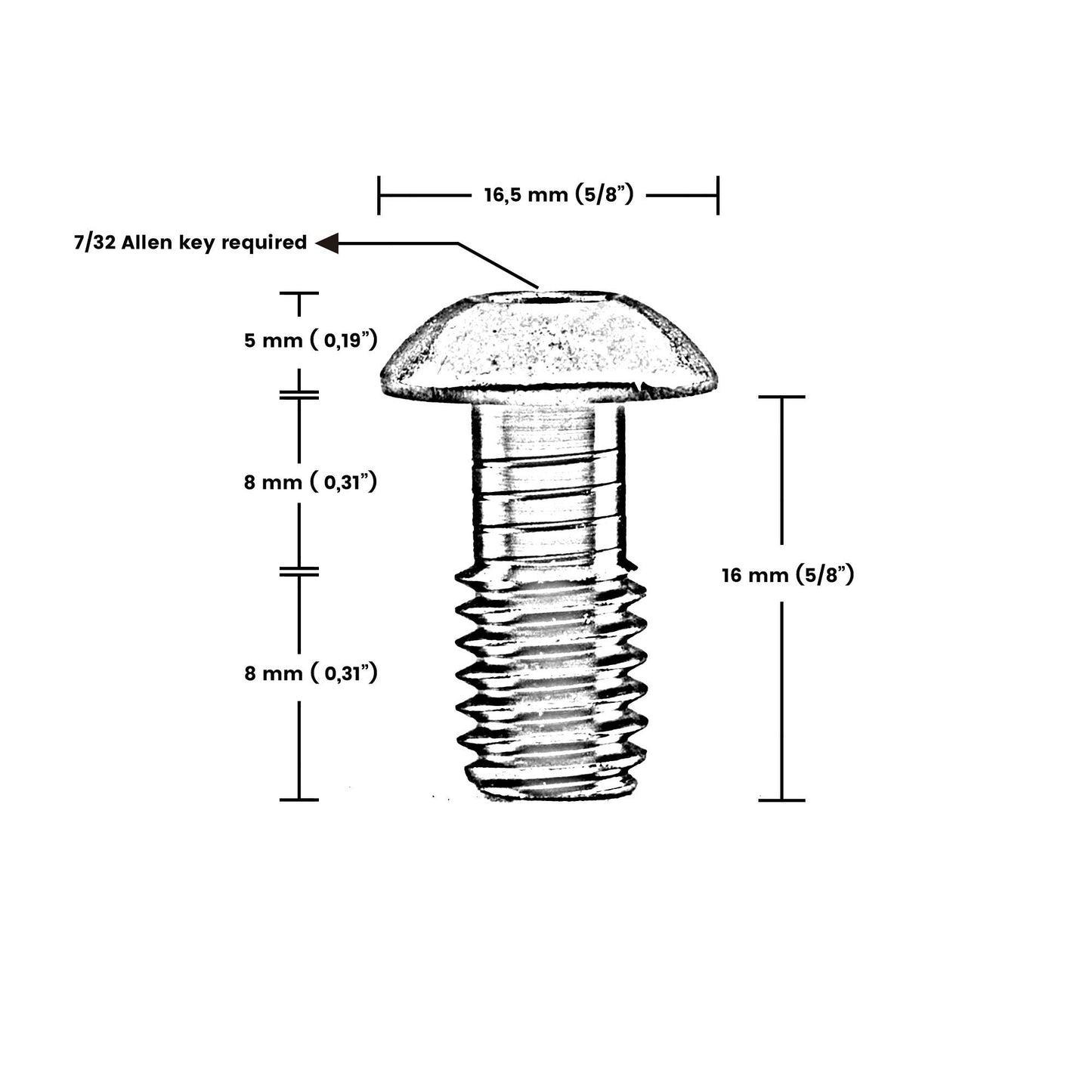 3/8 x 16mm (5/8) BUTTON HEAD ALLEN BOLT SET - Grip Support Store