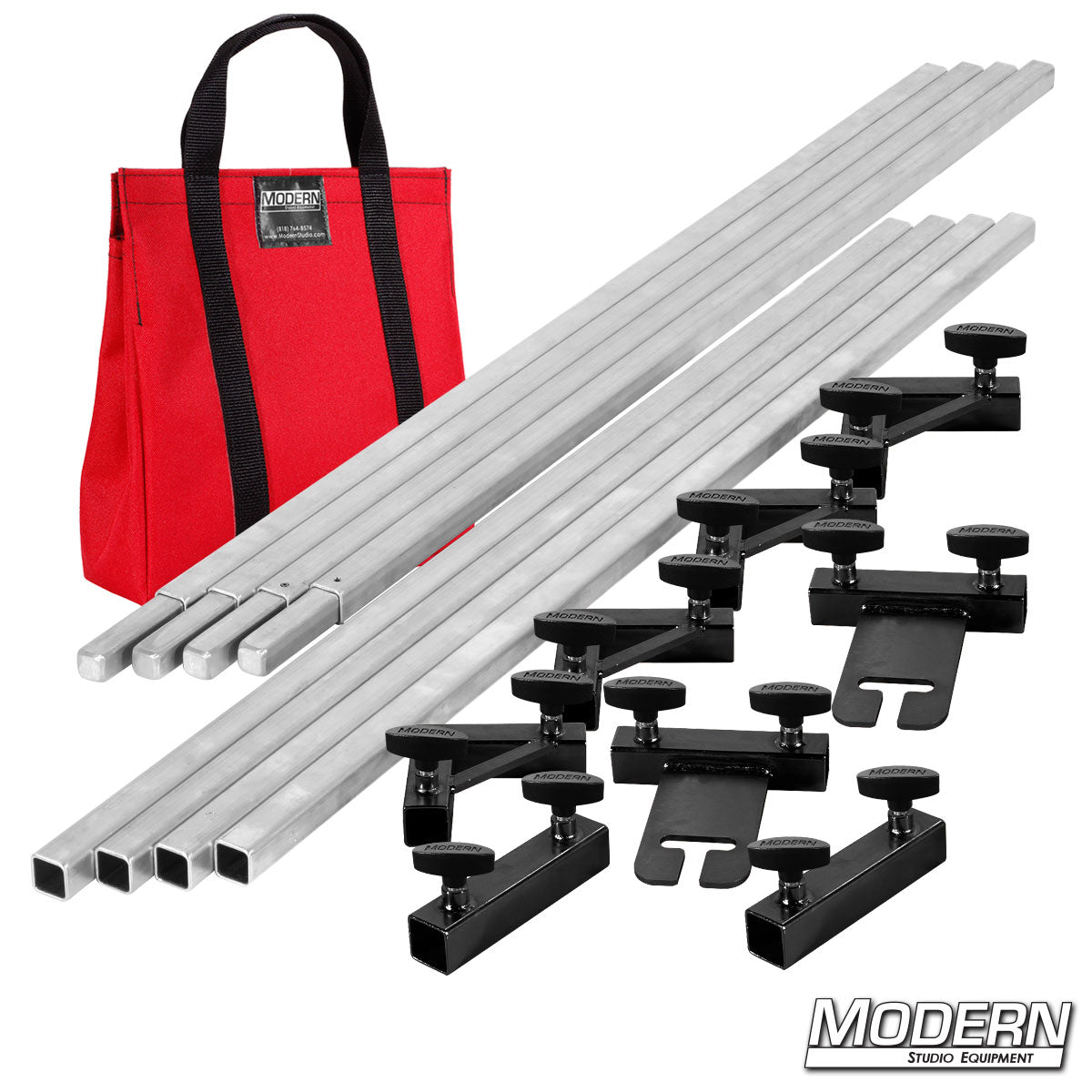 12' x 12' Breakdown Frame with Red transport bag and T-Handles– professional grip frame system for on-set lighting | Modern Studio Equipment