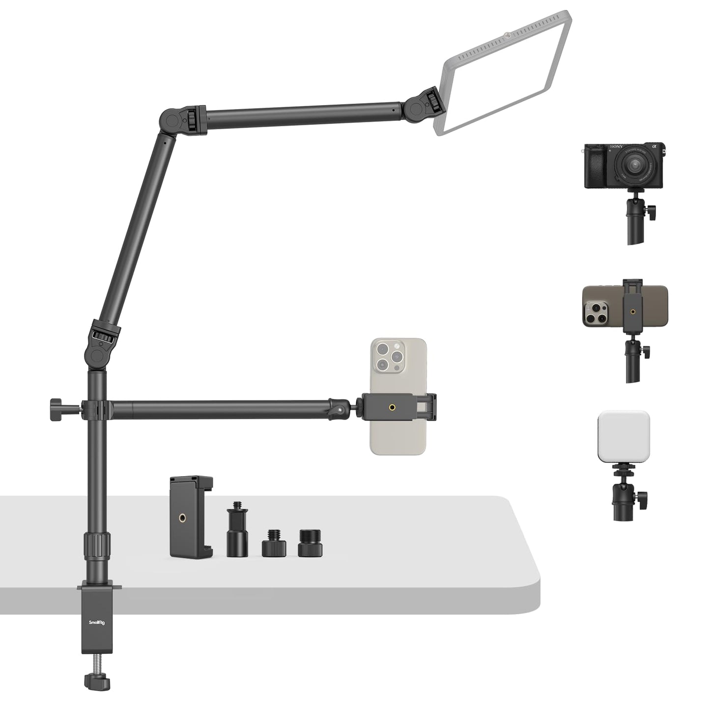 SMALLRIG Overhead Camera Mount, Camera Desk Mount Stand with Flexible Arm, 360° Rotatable Ball Head, DSLR Boom Arm Tabletop C Clamp for Photography Videography Live Stream - 4456