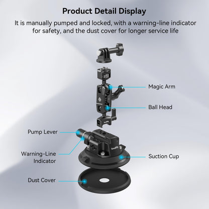SMALLRIG 4" Camera Suction Mount with Ball Head Magic Arm, Car Mount for Lightweight Camera/Action Camera/Phone, Air Pump Vacuum Suction Cup, Max Load 3kg/6.6 Pound - 4236