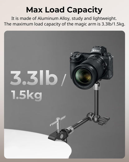 SMALLRIG Clamp w/ 1/4" and 3/8" Thread and 9.8 Inches Adjustable Friction Power Articulating Magic Arm with 1/4" Thread Screw for LCD Monitor/LED Lights - KBUM2732B