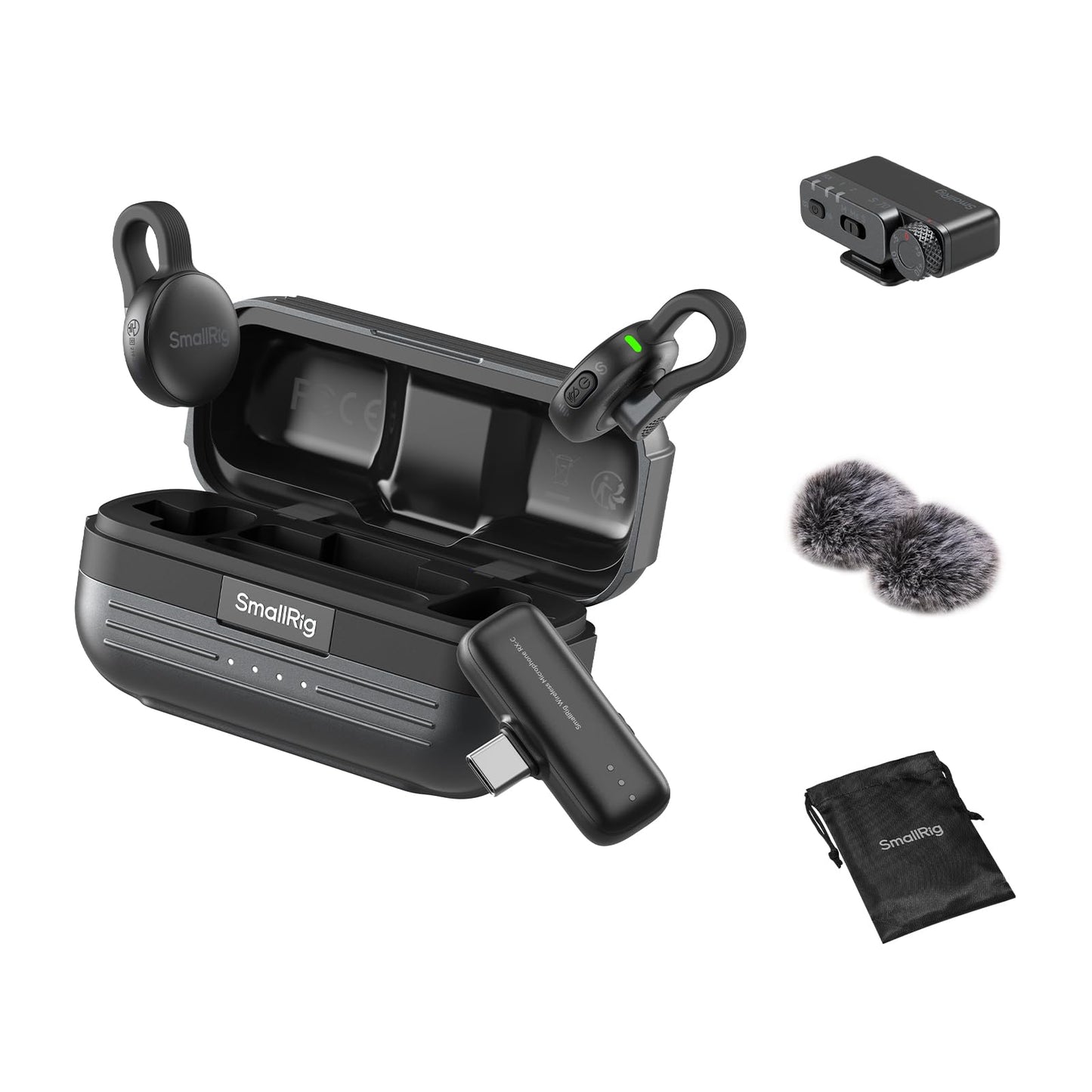SmallRig S70 Wireless Mic (2 TX + 2 RX + Charging Case), Mini Lavalier Microphone for Phone/Camera Content Creation, Noise Cancelling for Vlog/TikTok/Interview etc. (Black)