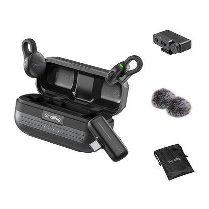 SmallRig S70 Wireless Mic (2 TX + 2 RX + Charging Case), Mini Lavalier Microphone for Phone/Camera Content Creation, Noise Cancelling for Vlog/TikTok/Interview etc. (Black)