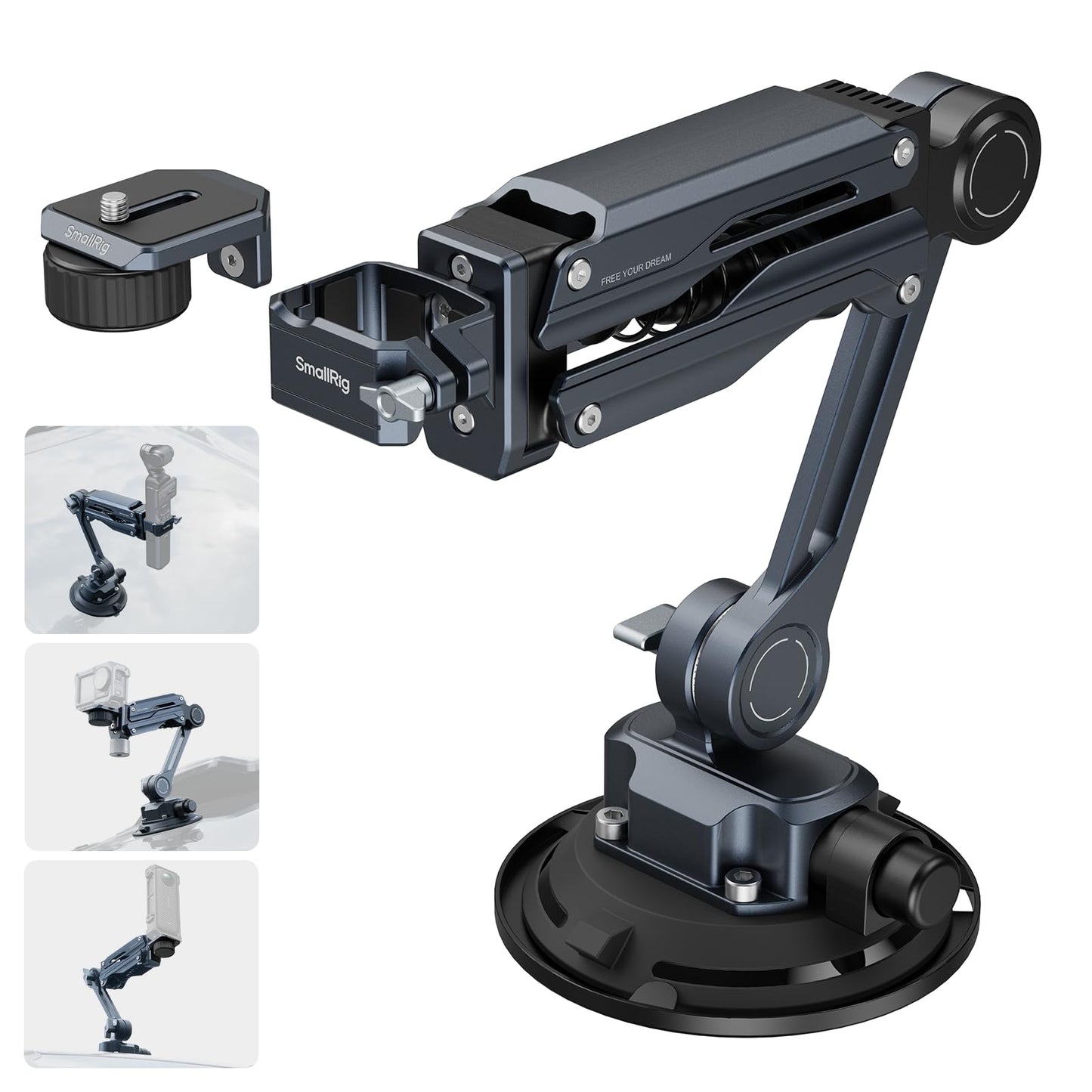 SMALLRIG Mini Shock Absorber Arm, 4-inch Vacuum Suction Cup, Double Spring and Hydraulic Damping, Car Mount for DJI Osmo Pocket 4 3/Action 6/5 Pro/4, for GoPro Hero13/12/11, for Insta360 X5/4/3-5123