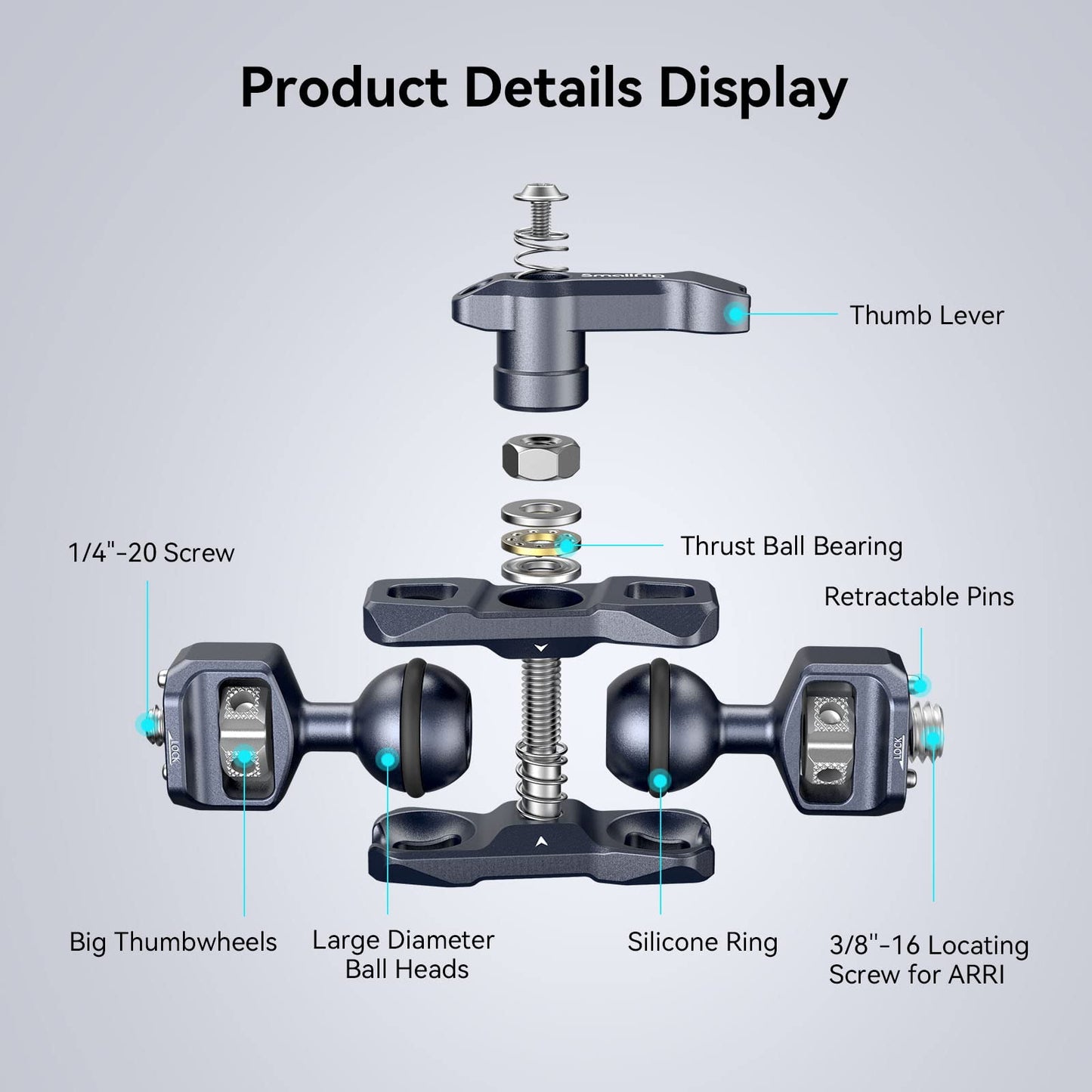 SmallRig Articulating Magic Arm with 3/8"-16 Locating Screw for ARRI and 1/4"-20 Screw (with Retractable Pins), 360 Degree Rotation, Max Load of 12 Ib for Monitor, Camera, and Lights 3874