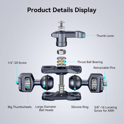SmallRig Articulating Magic Arm with 3/8"-16 Locating Screw for ARRI and 1/4"-20 Screw (with Retractable Pins), 360 Degree Rotation, Max Load of 12 Ib for Monitor, Camera, and Lights 3874