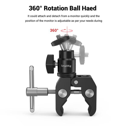 SmallRig Super Clamp Mount with Mini Ball Head Mount, Hot Shoe Adapter with 1/4 Screw for LCD Field Monitor, LED Lights, Flash, Microphone, for Gopro, for DJI Action 2, for Insta360