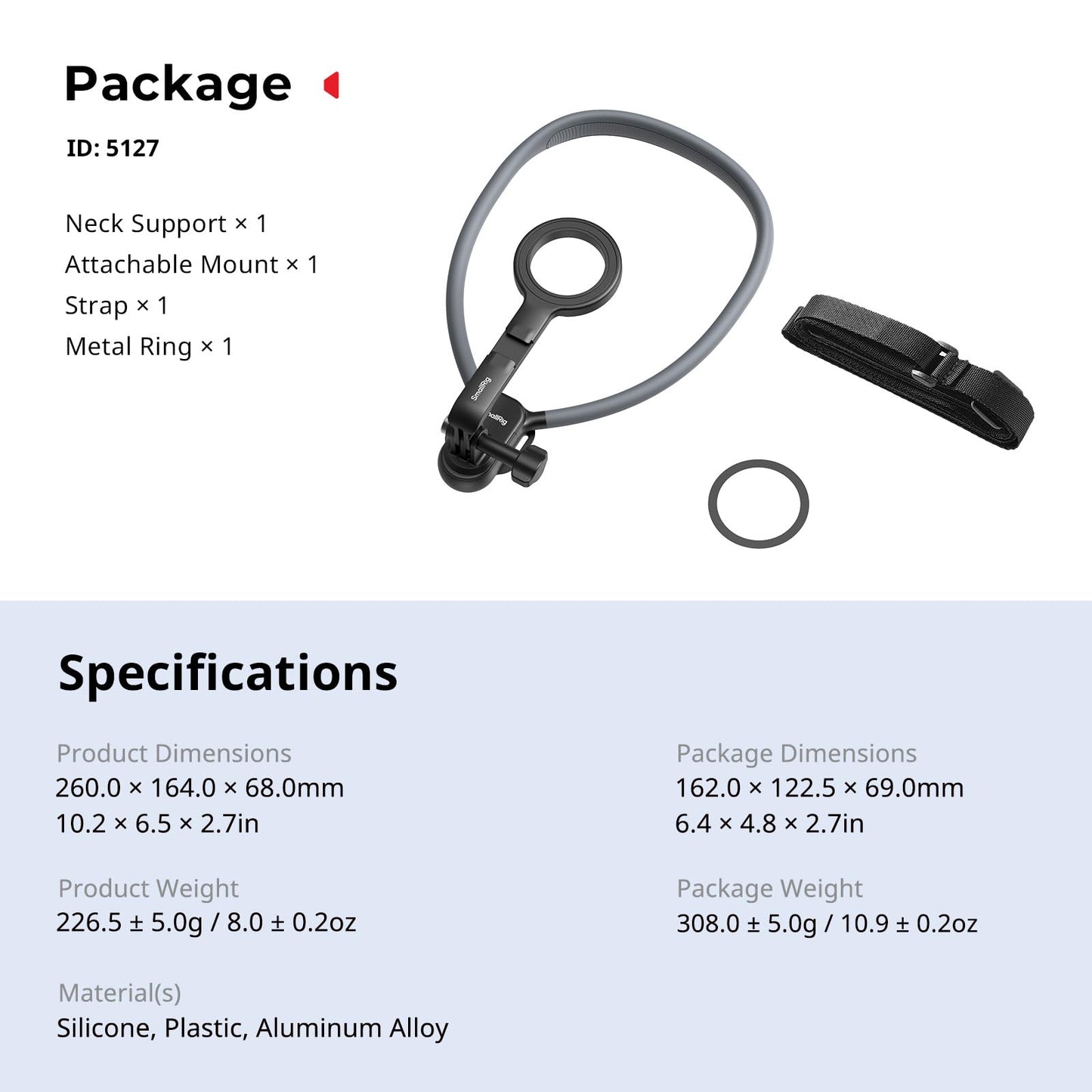 SMALLRIG Magnetic Neck Phone Holder with Chest Strap, Neck Mount for GoPro for DJI Action Camera, Hands Free Phone Holder for POV Recording, for iPhone 17/16/15/14/13/12, Metal Ring for Android - 5127
