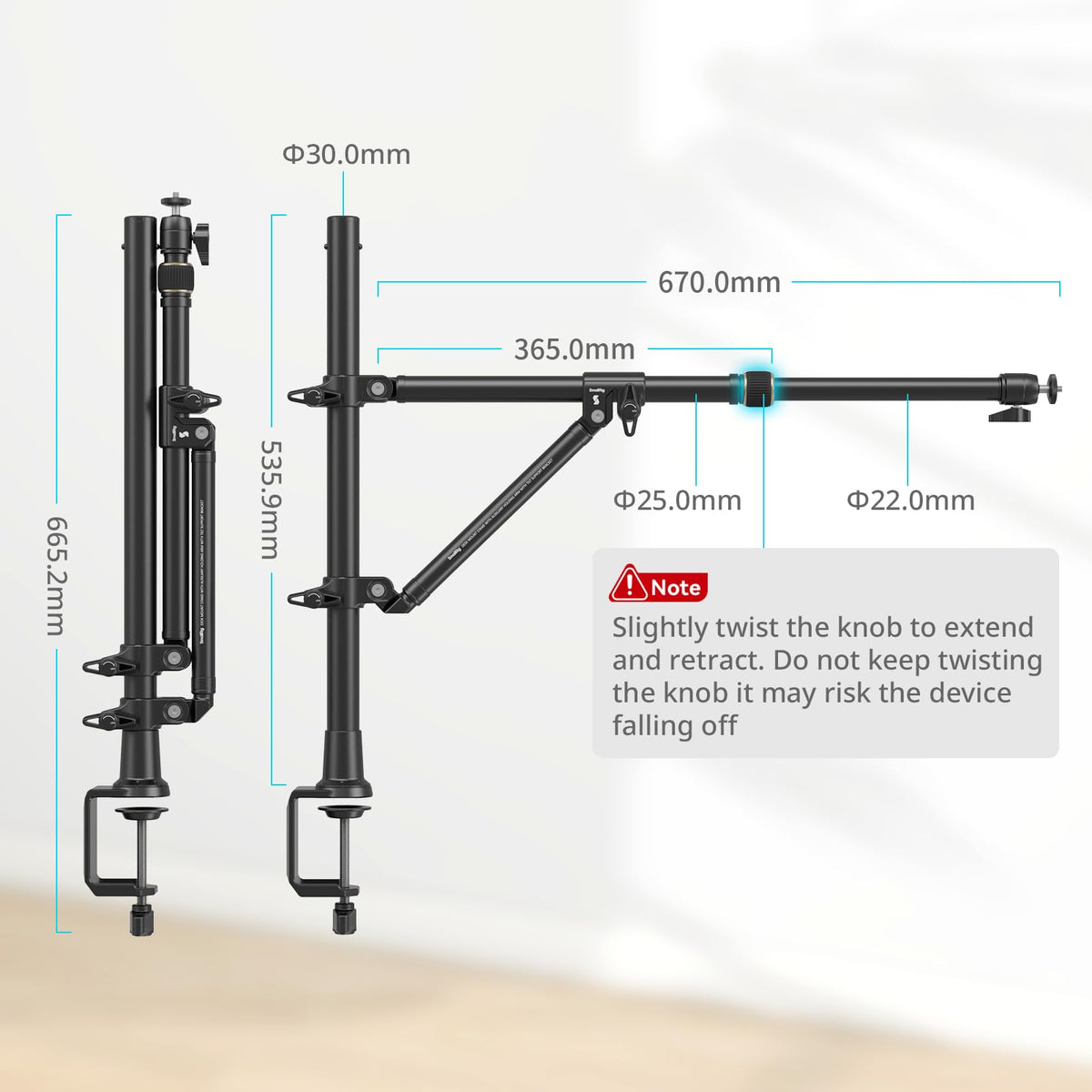 SMALLRIG Triangle Camera Desk Mount, Max. Load 3kg/ 6.6lbs, Overhead Mount with Auxiliary Support Rod, with Phone Holder and Small Ball Head for Camera/Phone/Light/Webcam