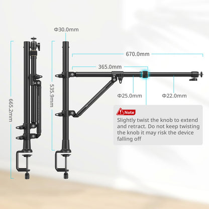 SMALLRIG Triangle Camera Desk Mount, Max. Load 3kg/ 6.6lbs, Overhead Mount with Auxiliary Support Rod, with Phone Holder and Small Ball Head for Camera/Phone/Light/Webcam