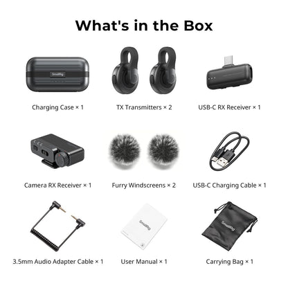 SmallRig S70 Wireless Mic (2 TX + 2 RX + Charging Case), Mini Lavalier Microphone for Phone/Camera Content Creation, Noise Cancelling for Vlog/TikTok/Interview etc. (Black)