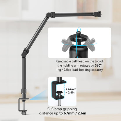 SMALLRIG Overhead Camera Mount, Camera Desk Mount Stand with Flexible Arm, 360° Rotatable Ball Head, DSLR Boom Arm Tabletop C Clamp for Photography Videography Live Stream - 4456