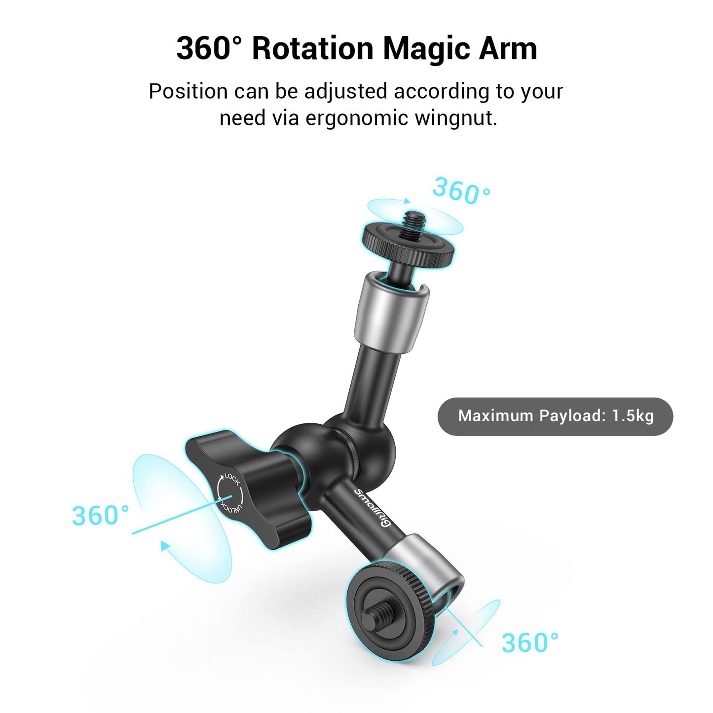 SMALLRIG Super Clamp w/ 1/4" and 3/8" Thread and 5.8 Inches Adjustable Friction Power Articulating Magic Arm with 1/4" Thread Screw for LCD Monitor/LED Lights - KBUM2730