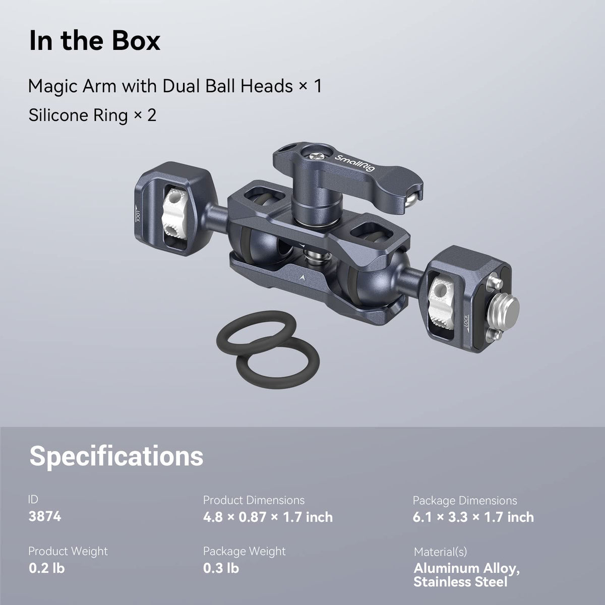 SmallRig Articulating Magic Arm with 3/8"-16 Locating Screw for ARRI and 1/4"-20 Screw (with Retractable Pins), 360 Degree Rotation, Max Load of 12 Ib for Monitor, Camera, and Lights 3874