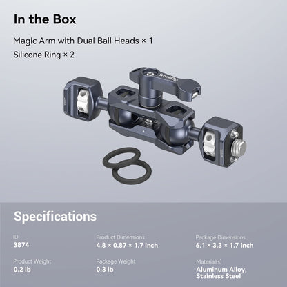 SmallRig Articulating Magic Arm with 3/8"-16 Locating Screw for ARRI and 1/4"-20 Screw (with Retractable Pins), 360 Degree Rotation, Max Load of 12 Ib for Monitor, Camera, and Lights 3874