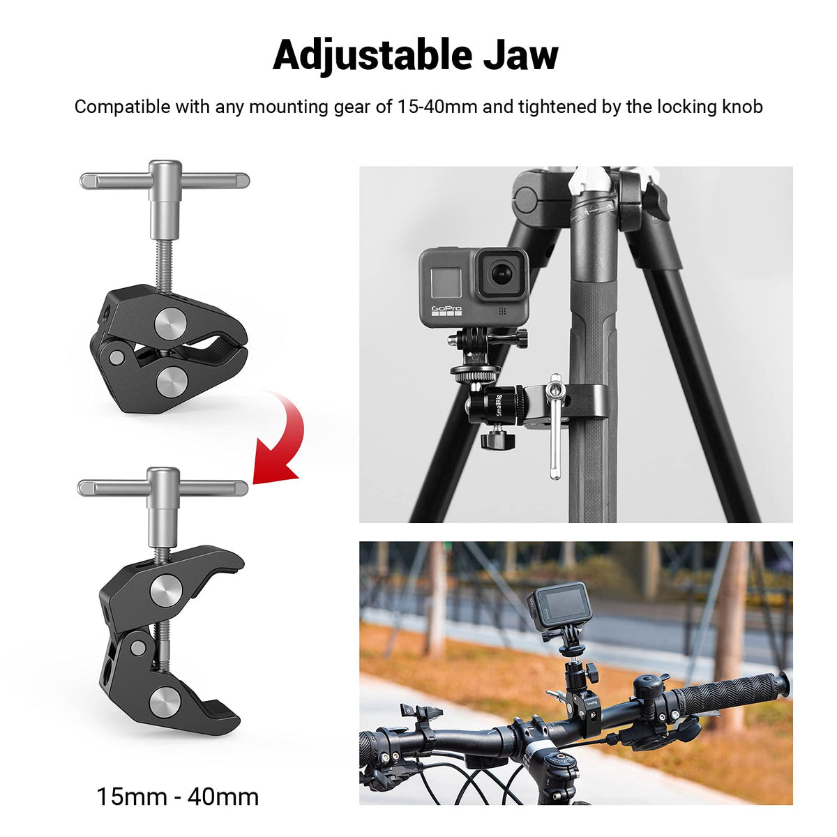 SmallRig Super Clamp Mount with Mini Ball Head Mount, Hot Shoe Adapter with 1/4 Screw for LCD Field Monitor, LED Lights, Flash, Microphone, for Gopro, for DJI Action 2, for Insta360