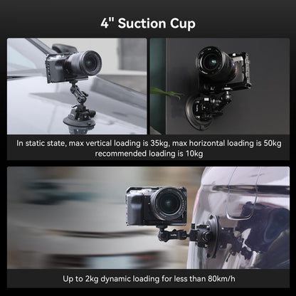 SMALLRIG 4″ Suction Cup Camera Mount, Car Mount for Cameras/Smartphones on Car/Clean and Smooth Surfaces, Max 2kg Load for Speeds up to 80km/h (50mph), Recommend 10kg Load When Stationary - 4122B