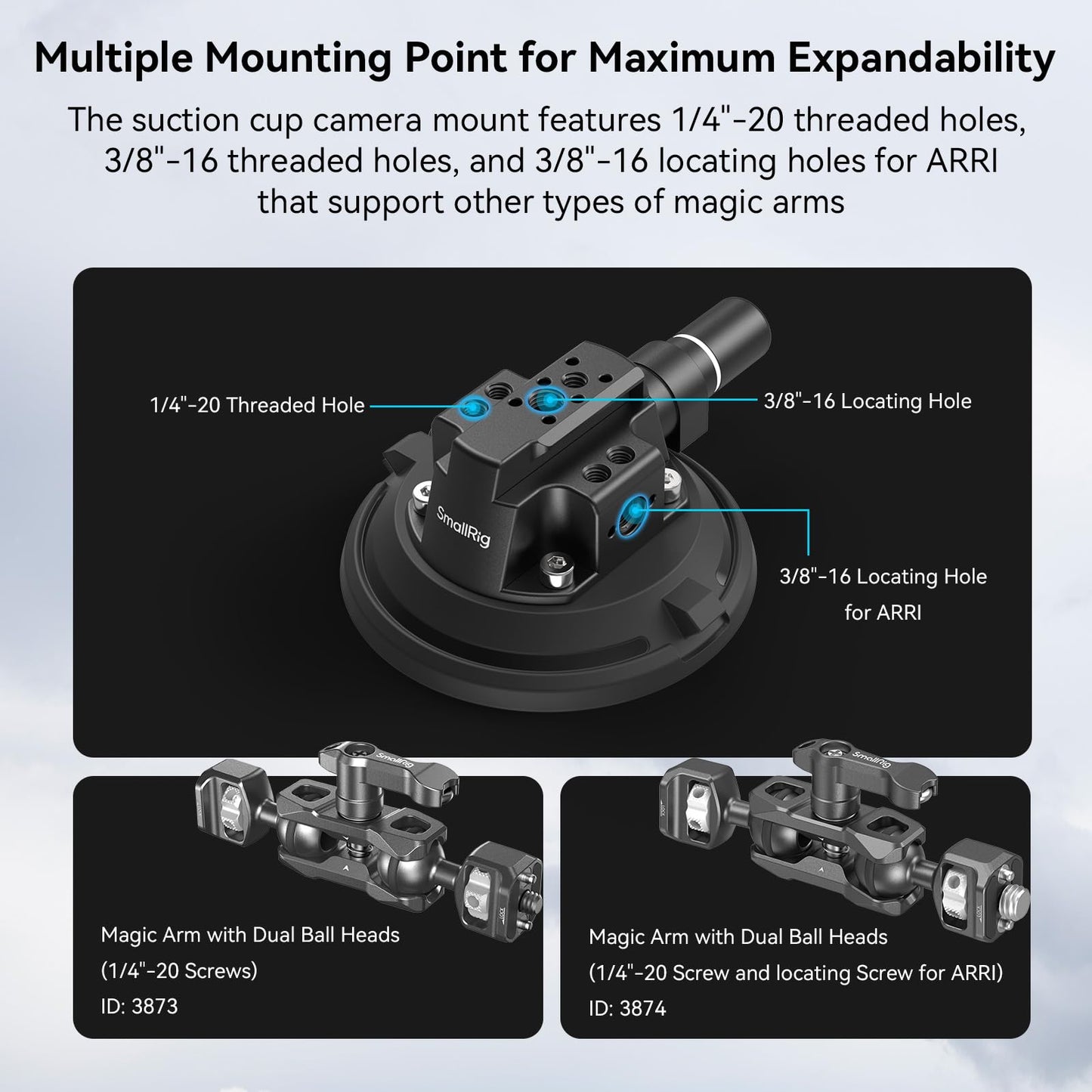 SMALLRIG 4" Camera Suction Mount with Ball Head Magic Arm, Car Mount for Lightweight Camera/Action Camera/Phone, Air Pump Vacuum Suction Cup, Max Load 3kg/6.6 Pound - 4236