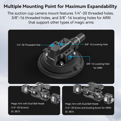 SMALLRIG 4" Camera Suction Mount with Ball Head Magic Arm, Car Mount for Lightweight Camera/Action Camera/Phone, Air Pump Vacuum Suction Cup, Max Load 3kg/6.6 Pound - 4236