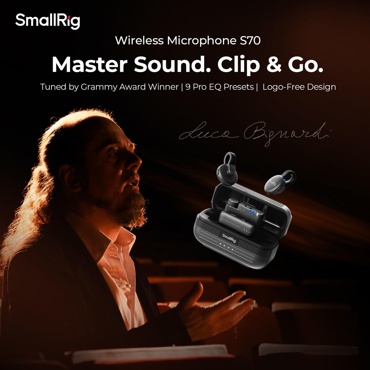 SmallRig S70 Wireless Mic (2 TX + 2 RX + Charging Case), Mini Lavalier Microphone for Phone/Camera Content Creation, Noise Cancelling for Vlog/TikTok/Interview etc. (Black)