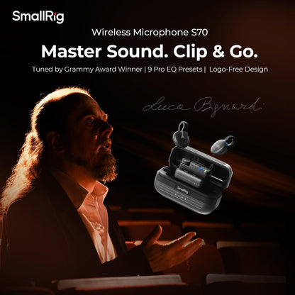 SmallRig S70 Wireless Mic (2 TX + 2 RX + Charging Case), Mini Lavalier Microphone for Phone/Camera Content Creation, Noise Cancelling for Vlog/TikTok/Interview etc. (Black)