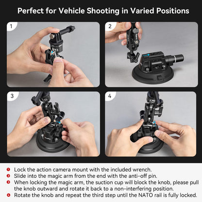 SMALLRIG 4" Camera Suction Mount with Ball Head Magic Arm, Car Mount for Lightweight Camera/Action Camera/Phone, Air Pump Vacuum Suction Cup, Max Load 3kg/6.6 Pound - 4236