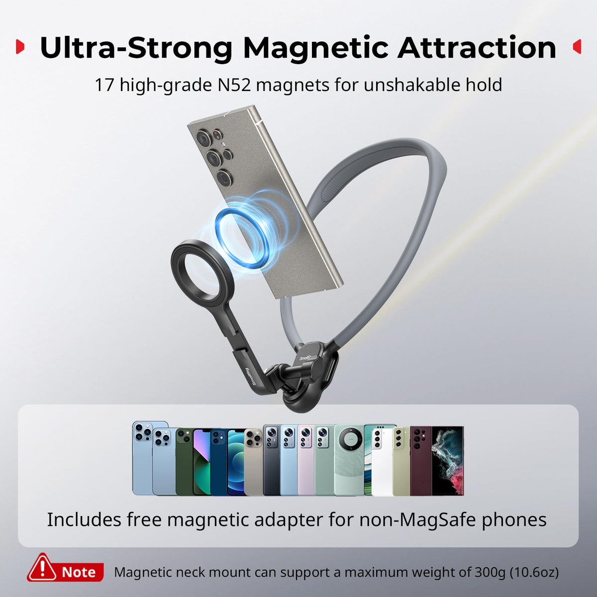SMALLRIG Magnetic Neck Phone Holder with Chest Strap, Neck Mount for GoPro for DJI Action Camera, Hands Free Phone Holder for POV Recording, for iPhone 17/16/15/14/13/12, Metal Ring for Android - 5127