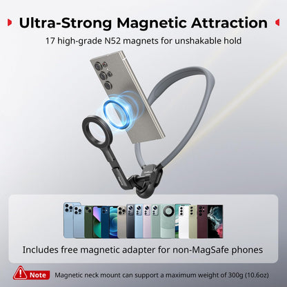 SMALLRIG Magnetic Neck Phone Holder with Chest Strap, Neck Mount for GoPro for DJI Action Camera, Hands Free Phone Holder for POV Recording, for iPhone 17/16/15/14/13/12, Metal Ring for Android - 5127