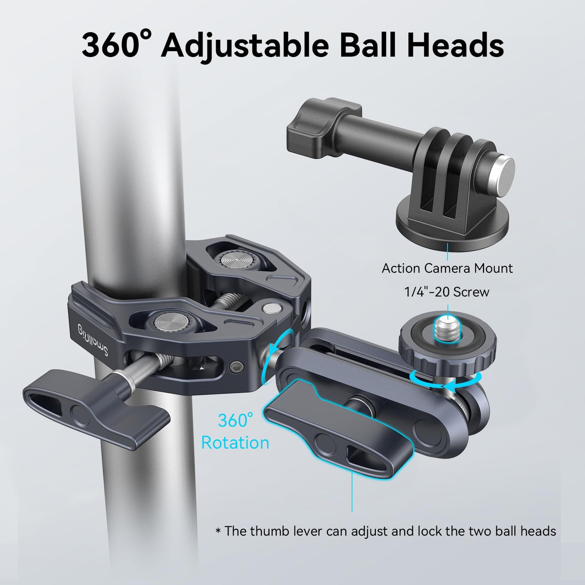 SMALLRIG Camera Mount Clamp, Ballhead Magic Arm and Adapter for Gopro, Camera Monitor Mount with 1/4"-20, 3/8"-16 Threaded Holes, Super Clamp for Gopro/DSLR/Stabilizer