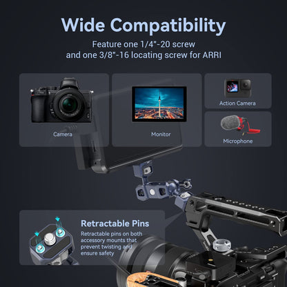 SmallRig Articulating Magic Arm with 3/8"-16 Locating Screw for ARRI and 1/4"-20 Screw (with Retractable Pins), 360 Degree Rotation, Max Load of 12 Ib for Monitor, Camera, and Lights 3874