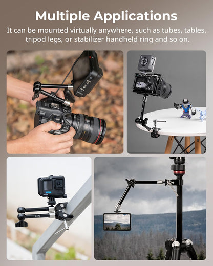 SMALLRIG Clamp w/ 1/4" and 3/8" Thread and 9.8 Inches Adjustable Friction Power Articulating Magic Arm with 1/4" Thread Screw for LCD Monitor/LED Lights - KBUM2732B