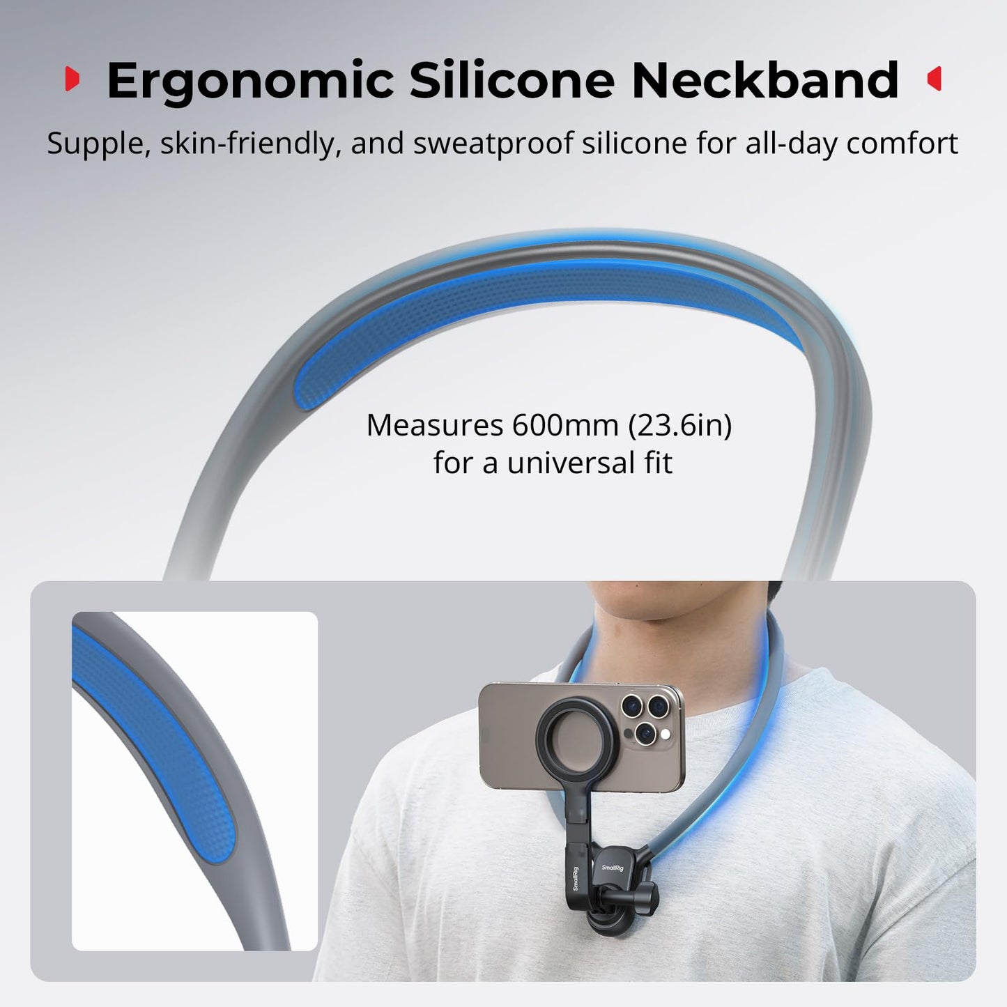 SMALLRIG Magnetic Neck Phone Holder with Chest Strap, Neck Mount for GoPro for DJI Action Camera, Hands Free Phone Holder for POV Recording, for iPhone 17/16/15/14/13/12, Metal Ring for Android - 5127