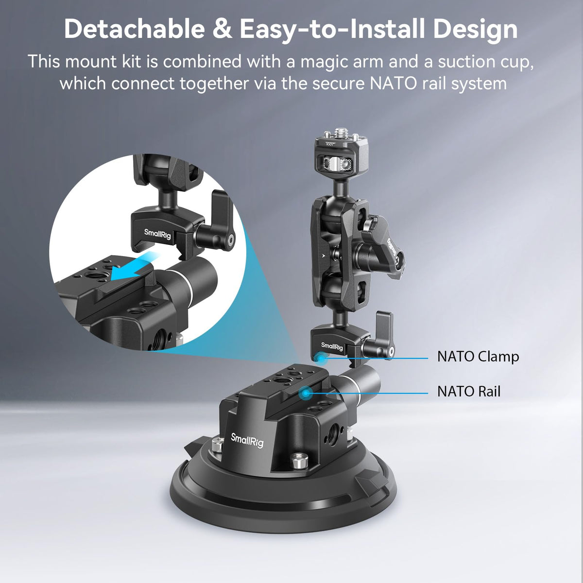SMALLRIG 4" Camera Suction Mount with Ball Head Magic Arm, Car Mount for Lightweight Camera/Action Camera/Phone, Air Pump Vacuum Suction Cup, Max Load 3kg/6.6 Pound - 4236