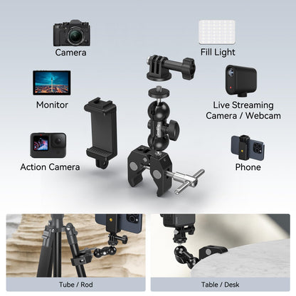 SMALLRIG Camera Mount Kit, Ball Head Magic Arm With Clamp, Super Clamp With Non-Slip Threads for GoPro, Webcam, Camera, Phone, Monitor and Light