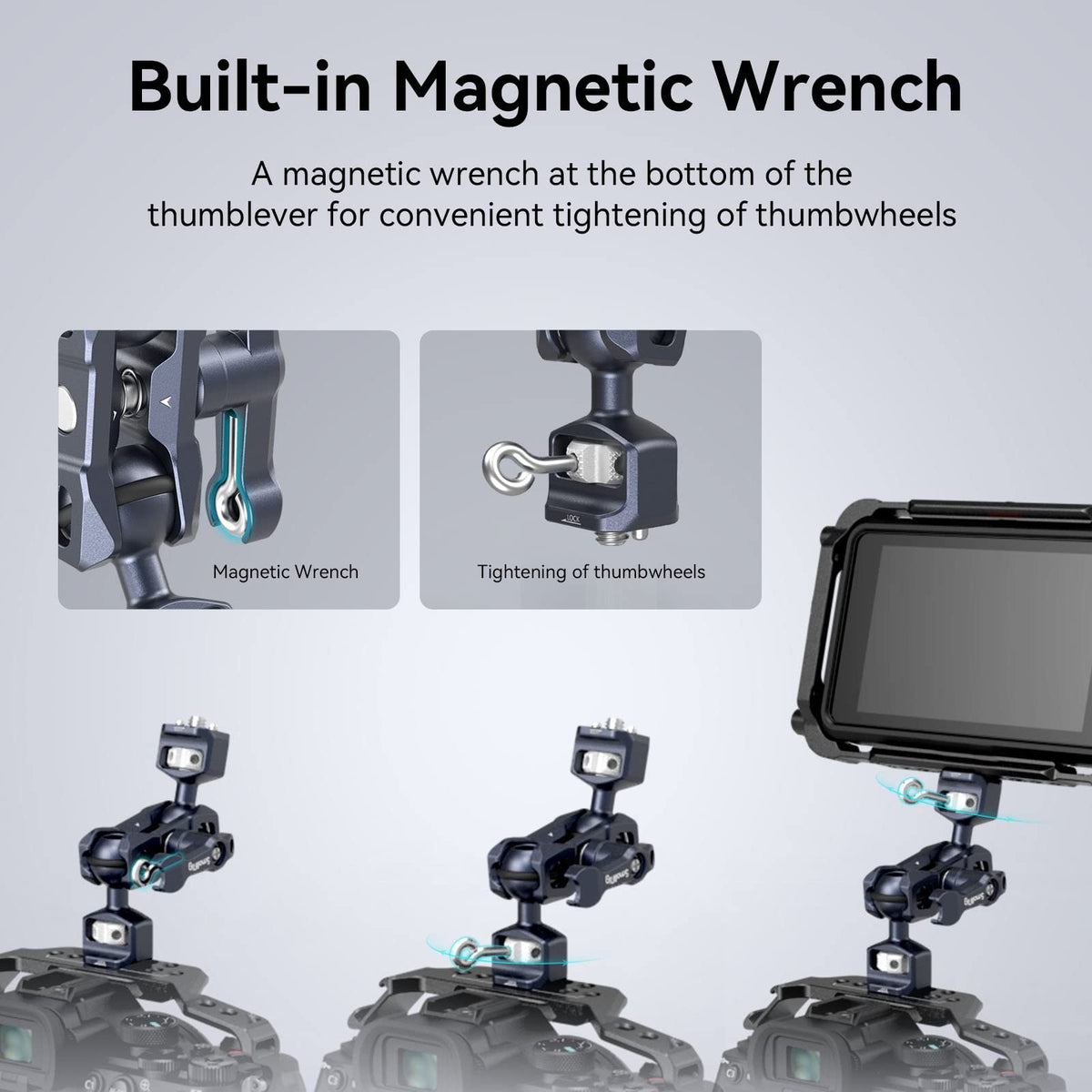 SmallRig Articulating Magic Arm with 3/8"-16 Locating Screw for ARRI and 1/4"-20 Screw (with Retractable Pins), 360 Degree Rotation, Max Load of 12 Ib for Monitor, Camera, and Lights 3874