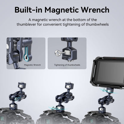 SmallRig Articulating Magic Arm with 3/8"-16 Locating Screw for ARRI and 1/4"-20 Screw (with Retractable Pins), 360 Degree Rotation, Max Load of 12 Ib for Monitor, Camera, and Lights 3874