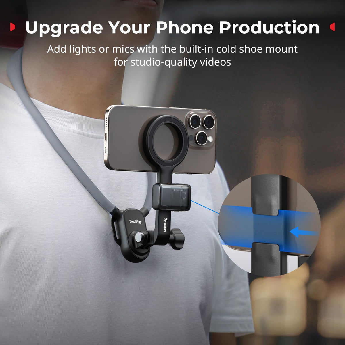 SMALLRIG Magnetic Neck Phone Holder with Chest Strap, Neck Mount for GoPro for DJI Action Camera, Hands Free Phone Holder for POV Recording, for iPhone 17/16/15/14/13/12, Metal Ring for Android - 5127