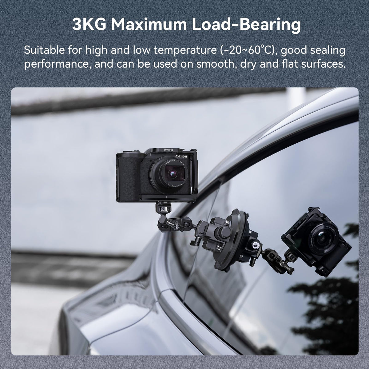 SMALLRIG 4" Camera Suction Mount with Ball Head Magic Arm, Car Mount for Lightweight Camera/Action Camera/Phone, Air Pump Vacuum Suction Cup, Max Load 3kg/6.6 Pound - 4236