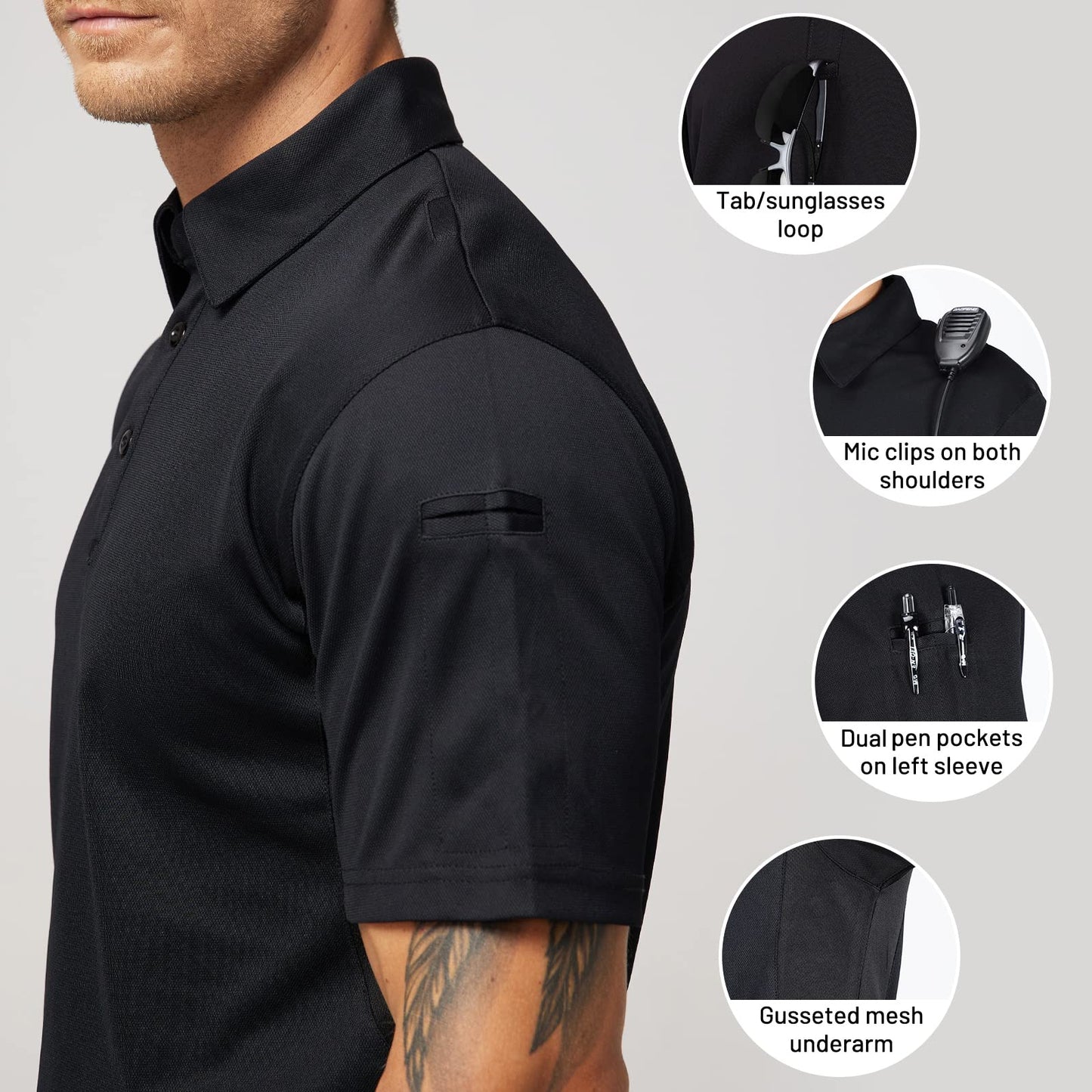Show Black Polo Short Sleeve Shirts, Moisture-Wicking - Grip Support Store