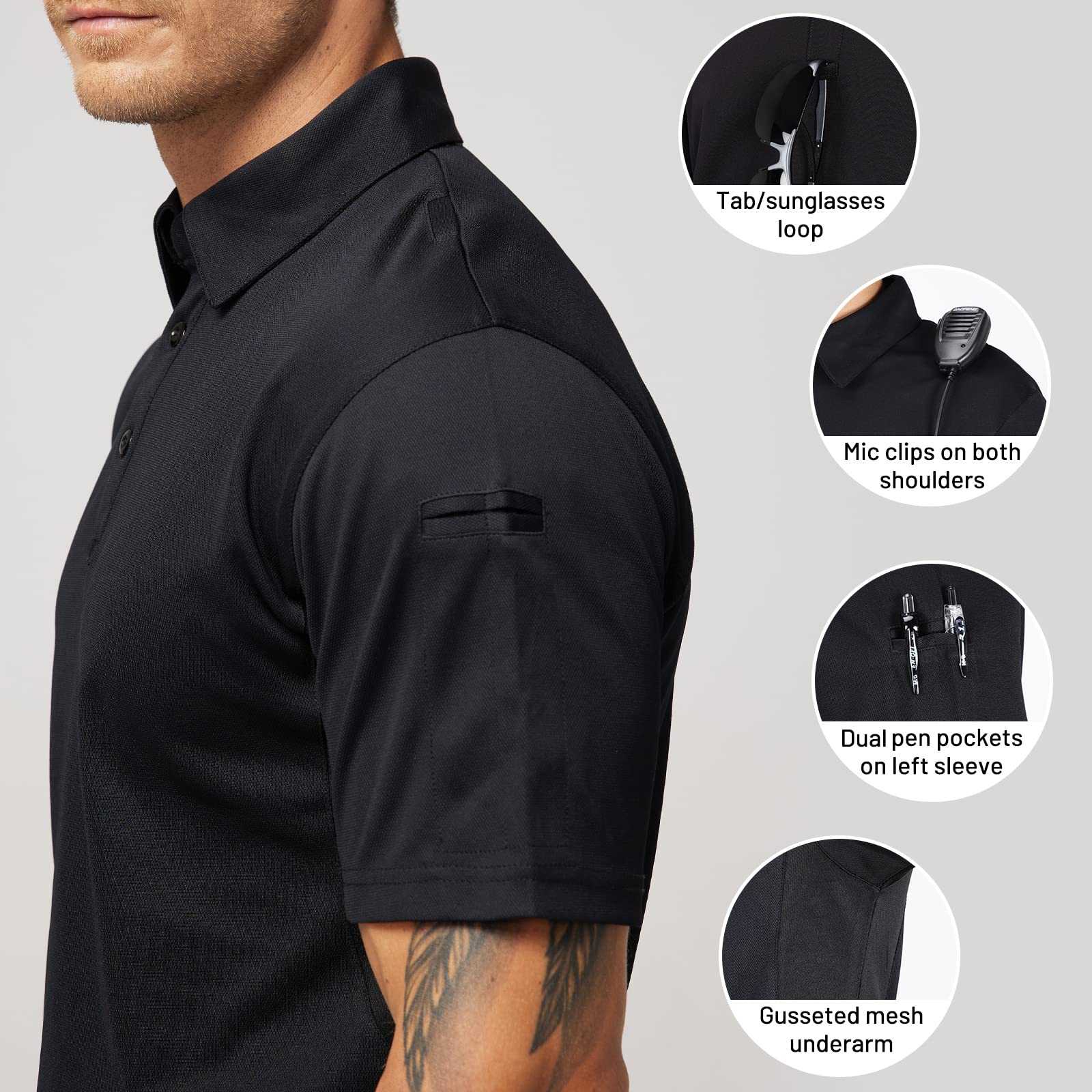 Show Black Polo Short Sleeve Shirts, Moisture-Wicking - Grip Support Store