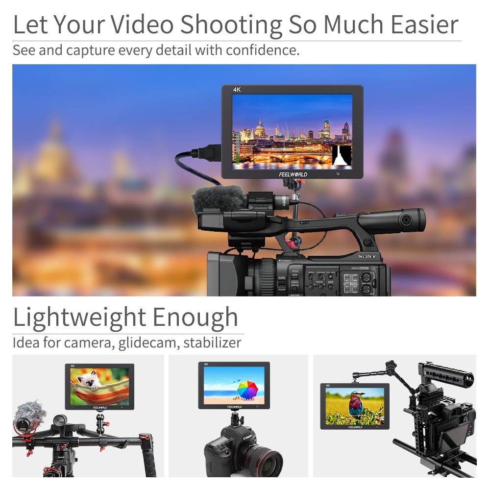 7" - 4K Camera Field Monitor Video Assist Full HD - T7 Plus FEELWORLD - Grip Support Store