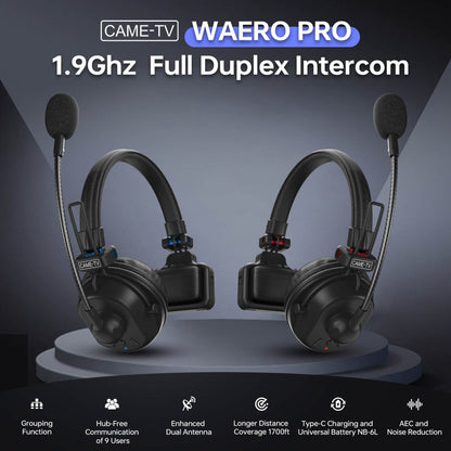 CAME-TV WAERO Pro Full Duplex Dual Antenna 1.9G Lightweight Wireless Intercom Headset - 8 Pack - Grip Support Store