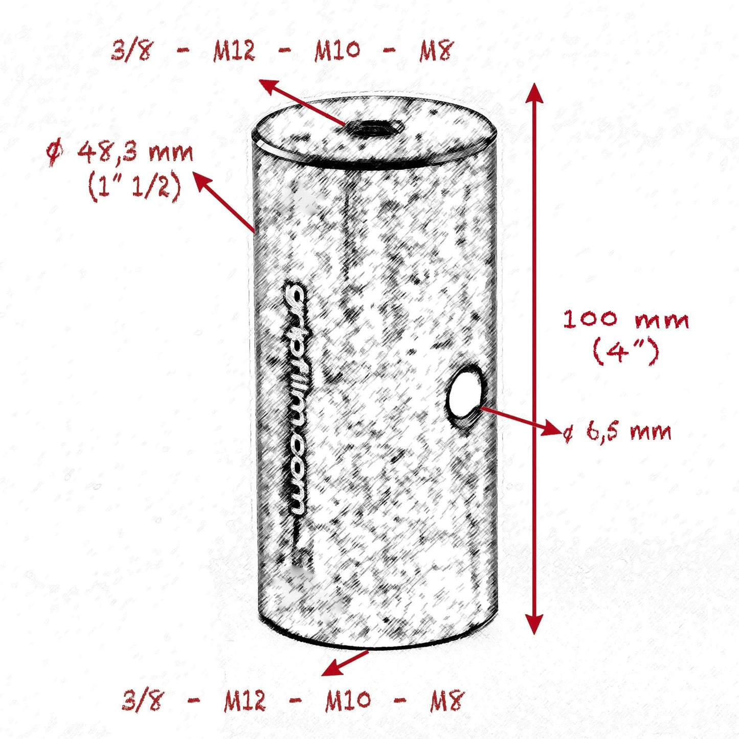 3/8, M12, M10, M8 STARTER PIN 48.3mm ( 1" 1/2 ) KIT - Grip Support Store