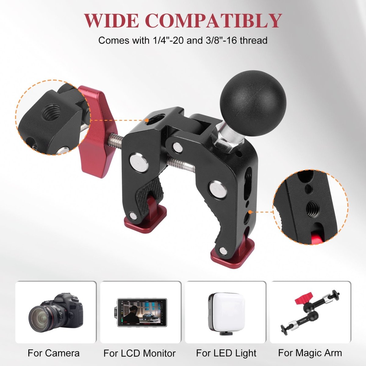 Mechrig 360° Adjustable Dual Super Clamp Mount with Ball Head Arm - Grip Support Store