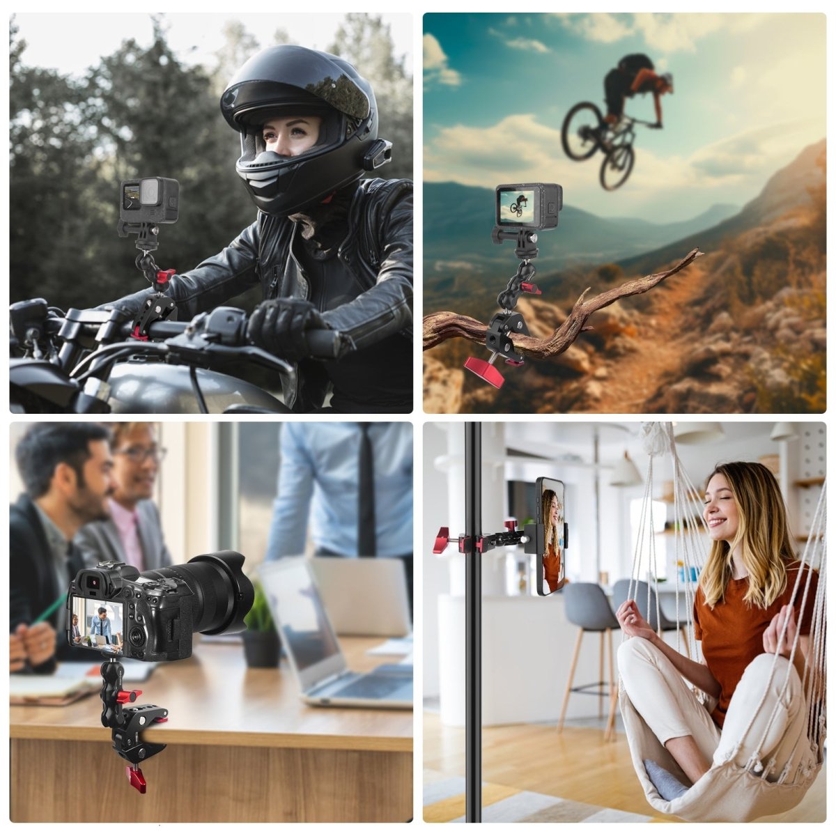 Mechrig Dual Ball Magic Arm Super Clamp Mount with GoPro Adapter & Phone Clamp - Grip Support Store