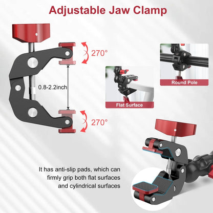 Mechrig Dual Ball Magic Arm Super Clamp Mount with GoPro Adapter & Phone Clamp - Grip Support Store