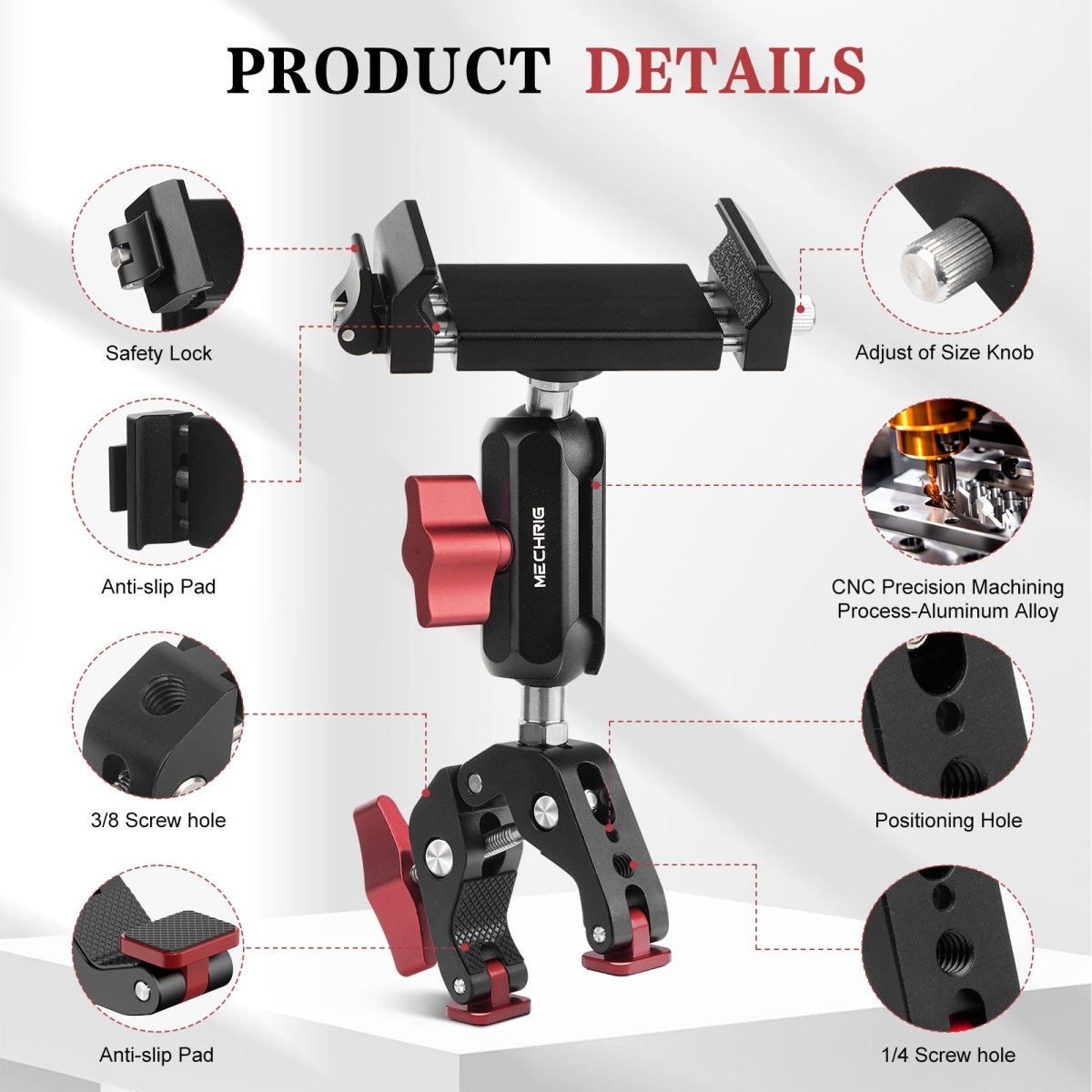 Mechrig Quick-Release 360° Ball Head Phone Mount with Super Clamp - Grip Support Store