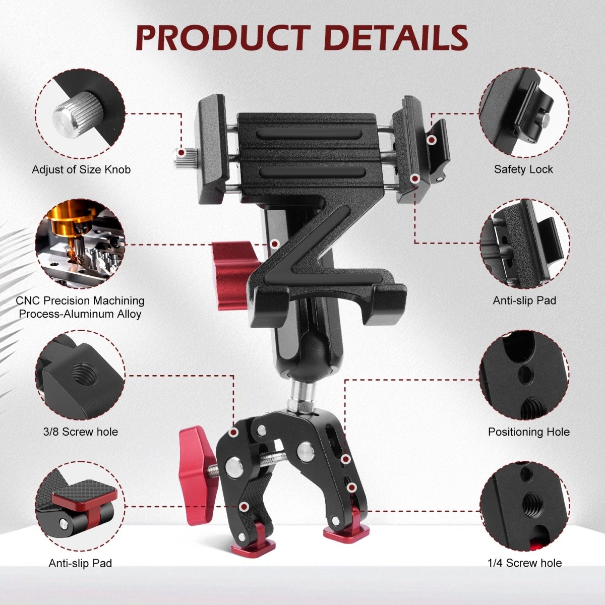 Mechrig Quick-Release Phone Mount with 360° Ball Head and Super Clamp - Grip Support Store